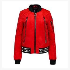 🆕 Rocawear Logo Bomber Jacket Red size small-XL available